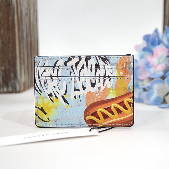Marc Jacobs New York Graffiti Leather Logo Card Case Mini Wallet NWT - Picture 3 of 5